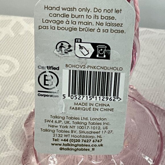 Pink Glass Talking Tables Candle Holders 5.5" Tall Set/2 - Picture 5 of 5